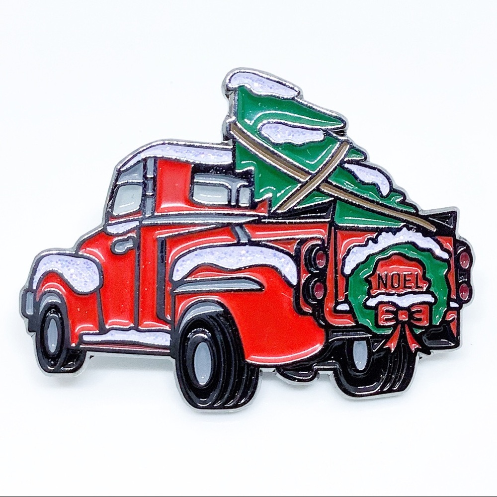NEW Red Truck Christmas Tree Noel Enamel Pin